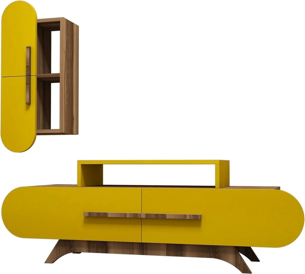 Comoda TV cu dulap Rose S, Hommy Craft, galben/maro