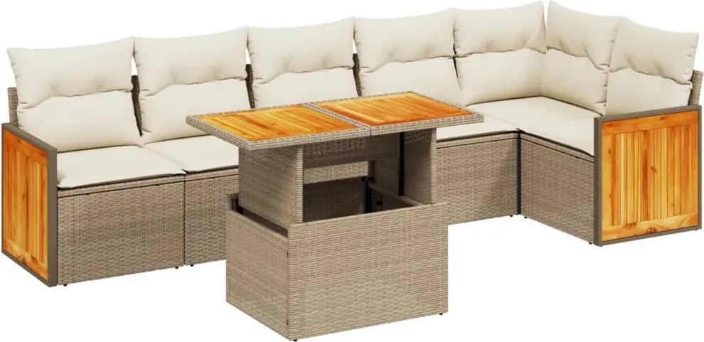 vidaXL Set canapele de grădină, 7 piese, cu perne, bej, poliratan