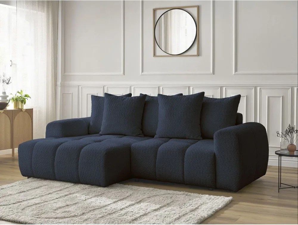 Colțar albastru extensibil/cu spațiu de depozitare cu tapițerie din țesătură bouclé (cu colț pe partea stângă/cu șezlong) Roxelane – Bobochic Paris