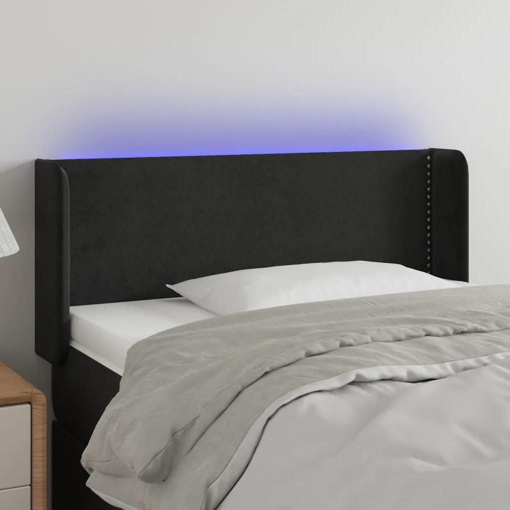 3123134 vidaXL Tăblie de pat cu LED, negru, 93x16x78/88 cm, catifea