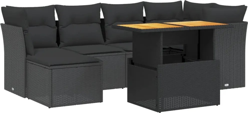 vidaXL Set canapele de grădină cu perne, 7 piese, negru, poliratan