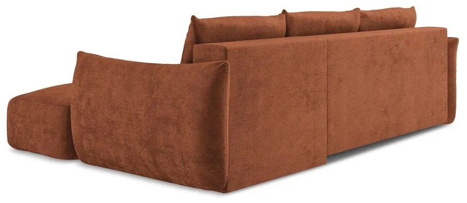 Colțar teracotă extensibil cu tapițerie din chenille (cu colț pe partea dreaptă/cu șezlong) Leila – Makamii