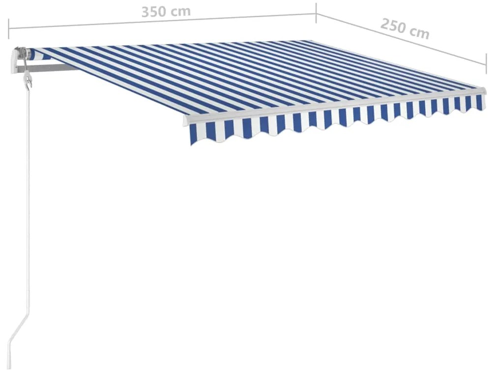 Copertina retractabila automat cu stalpi albastrualb 3,5x2,5 m Albastru si alb, 3.5 x 2.5 m