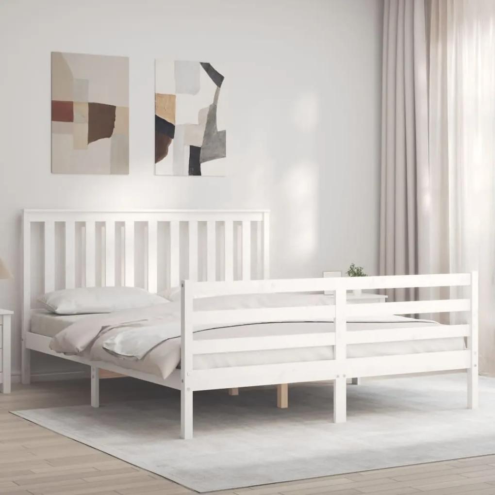 3194252 vidaXL Cadru de pat cu tăblie, alb, king size, lemn masiv