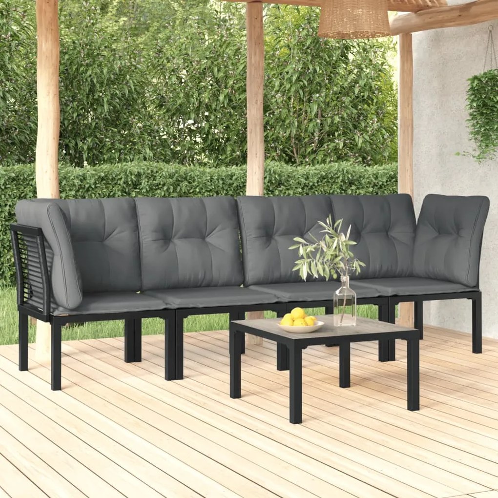 3187734 vidaXL Set mobilier de grădină, 5 piese, negru/gri, poliratan