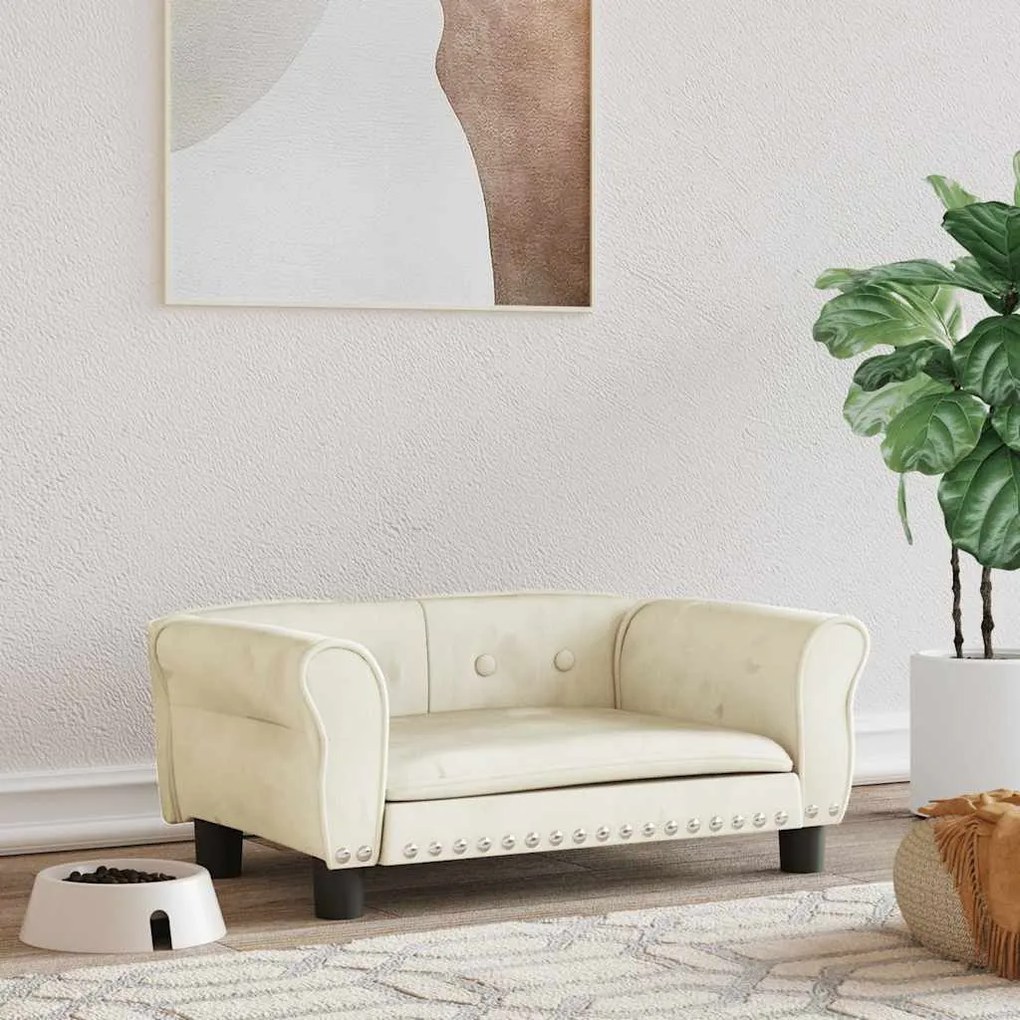 vidaXL Pat de câini, crem, 70x45x30 cm, catifea