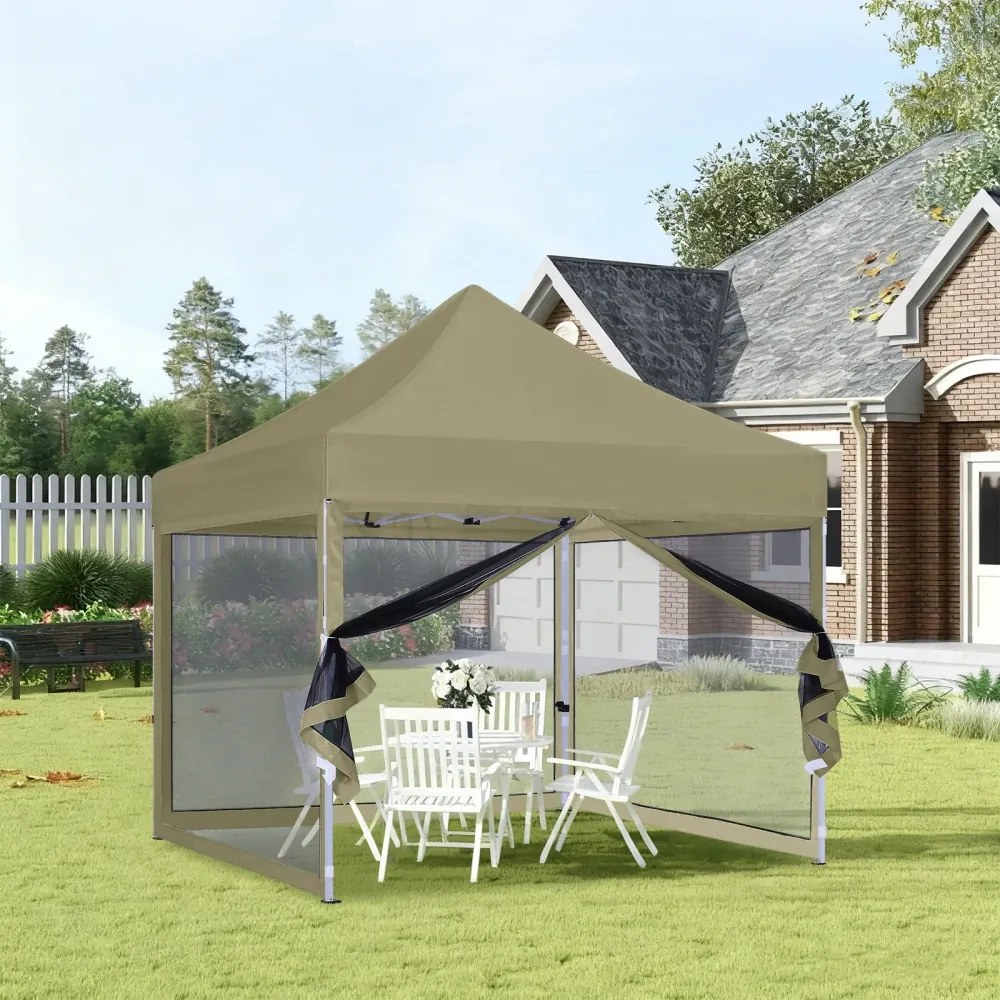 ABCCANOPY – Cort pavilion pliabil 3x3 m, cu pereți Mesh anti-insecte, înălțime reglabilă (3 trepte), impermeabil, protecție UV, Kaki