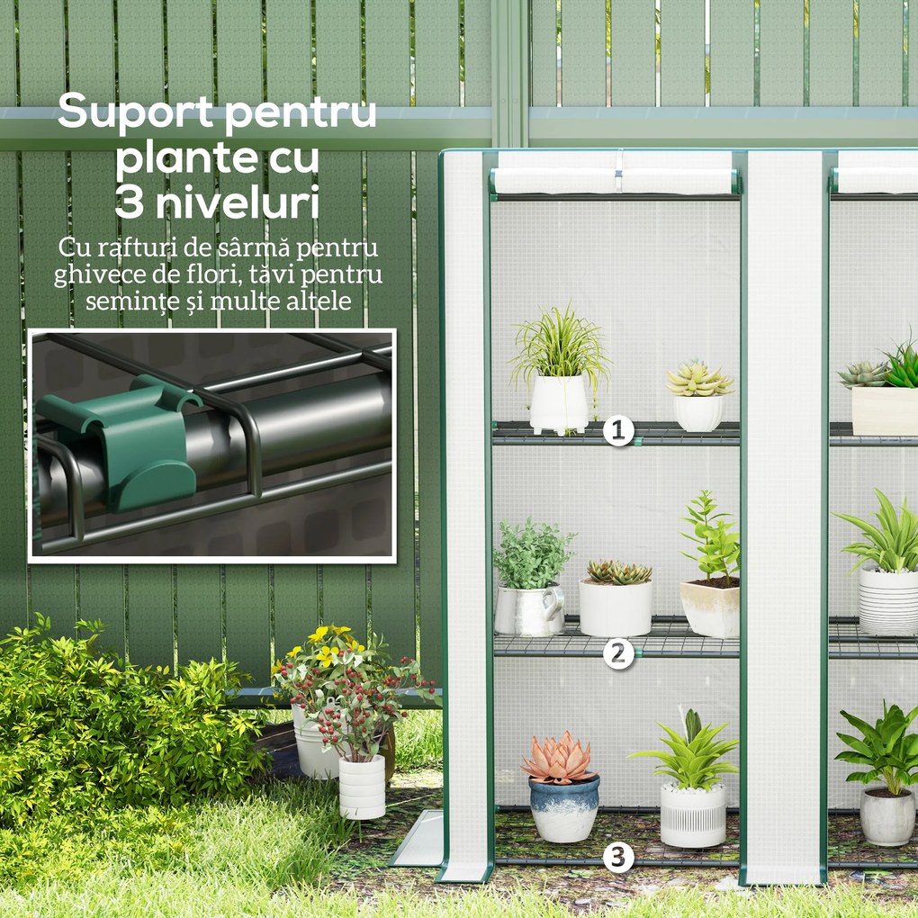 Outsunny Seră Aplicată, din PE Consolidată,, 144 x 48 x 152 cm, Alb | Aosom Romania