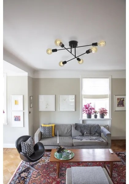 Lustră aplicată BATON 6xE27/60W/230V, negru - Cottex P7216SV