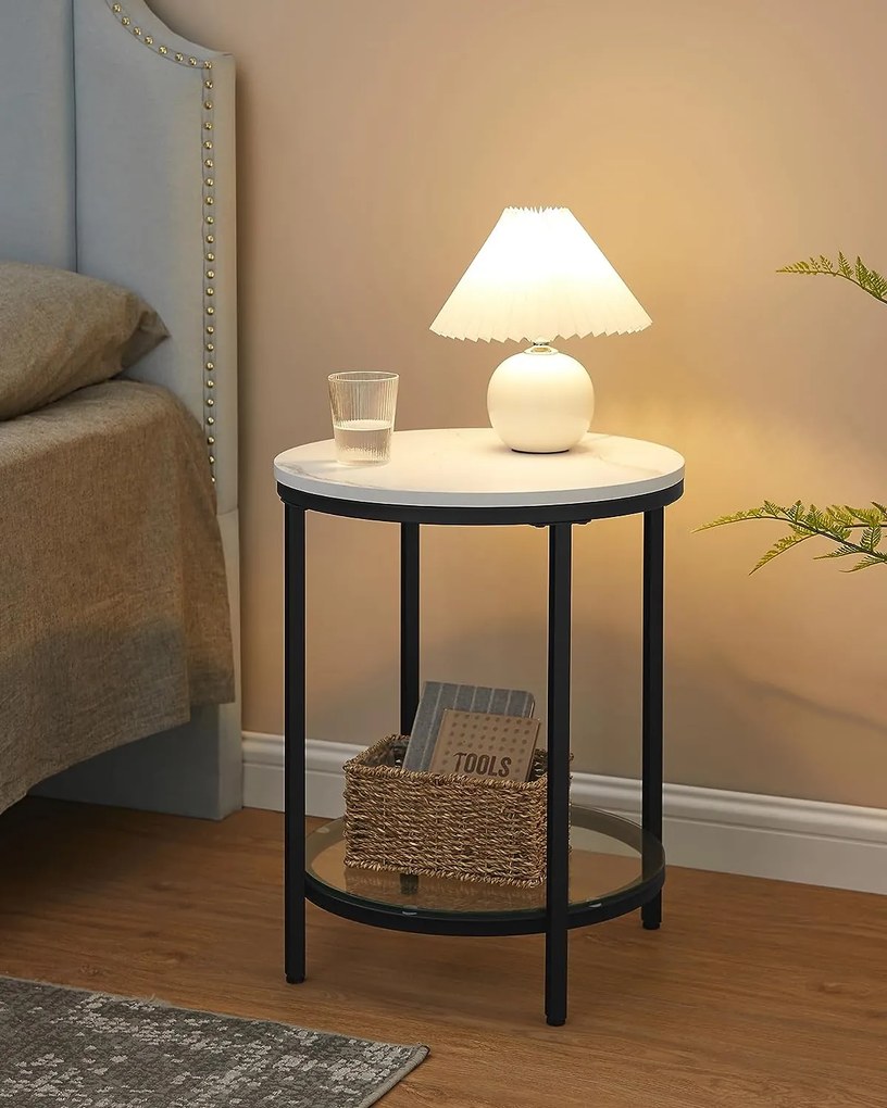 Măsuță ERIC cu design de marmură, 45x55cm, negru/alb Vasagle