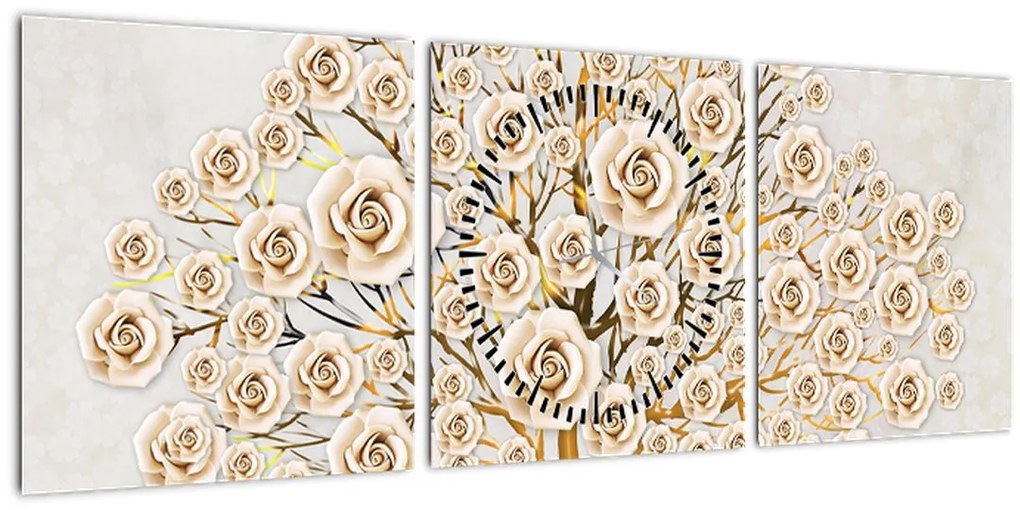 Tablou cu copac cu flori (cu ceas) (90x30 cm)