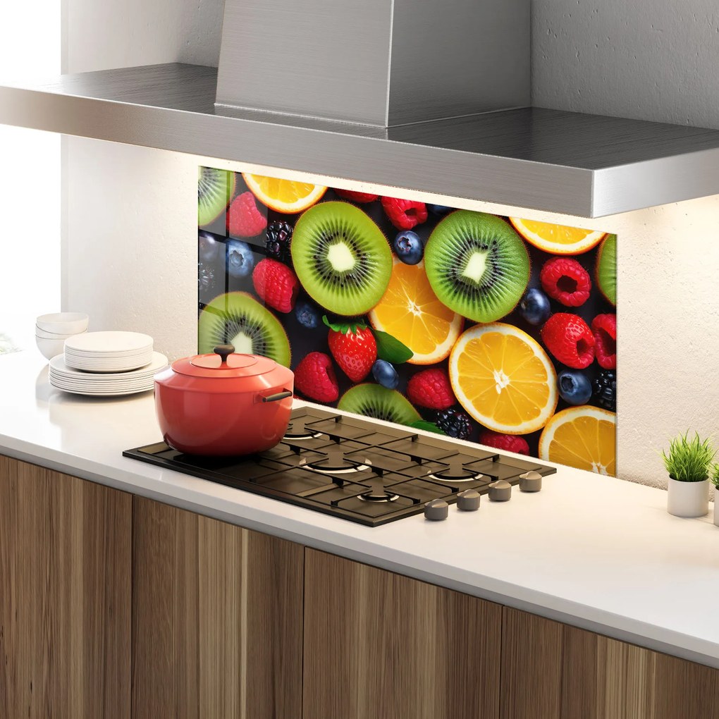 Panou Sticla Bucatarie, 60x120cm, Protectie aragaz, Antistropi, Termorezistent, Alimente, Fructe, Kiwi Fruit Mix