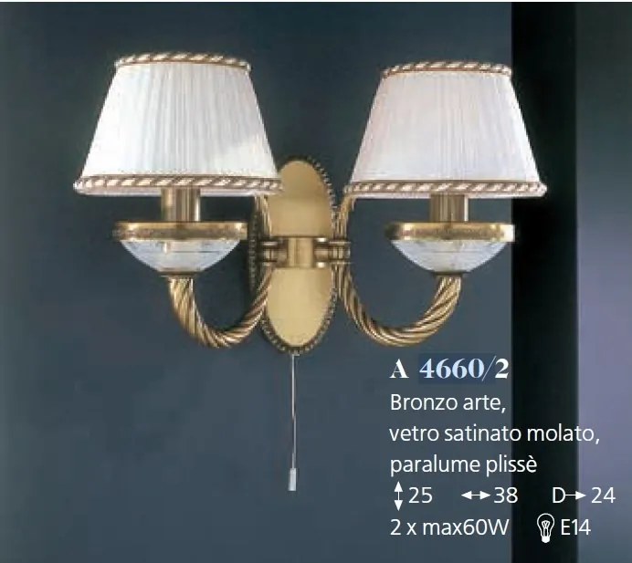 Aplica de perete din alama 2 brate design italian 4660