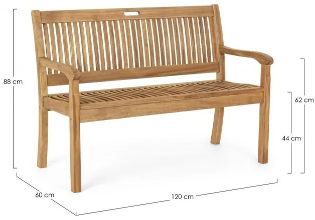 Bancă din lemn de acacia cu doua locuri, maro natural, 120x60x88 cm, Noemi Yes