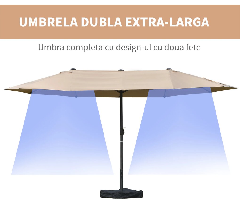 Outsunny Umbrele de Gradina Dubla 460x270cm cu Manivela si Baza Transversala | Aosom Romania