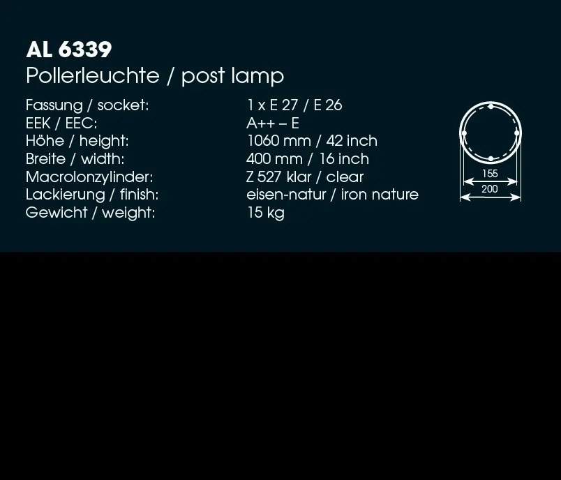 Stalp iluminat exterior din fier forjat, inaltime 106cm, AL 6339