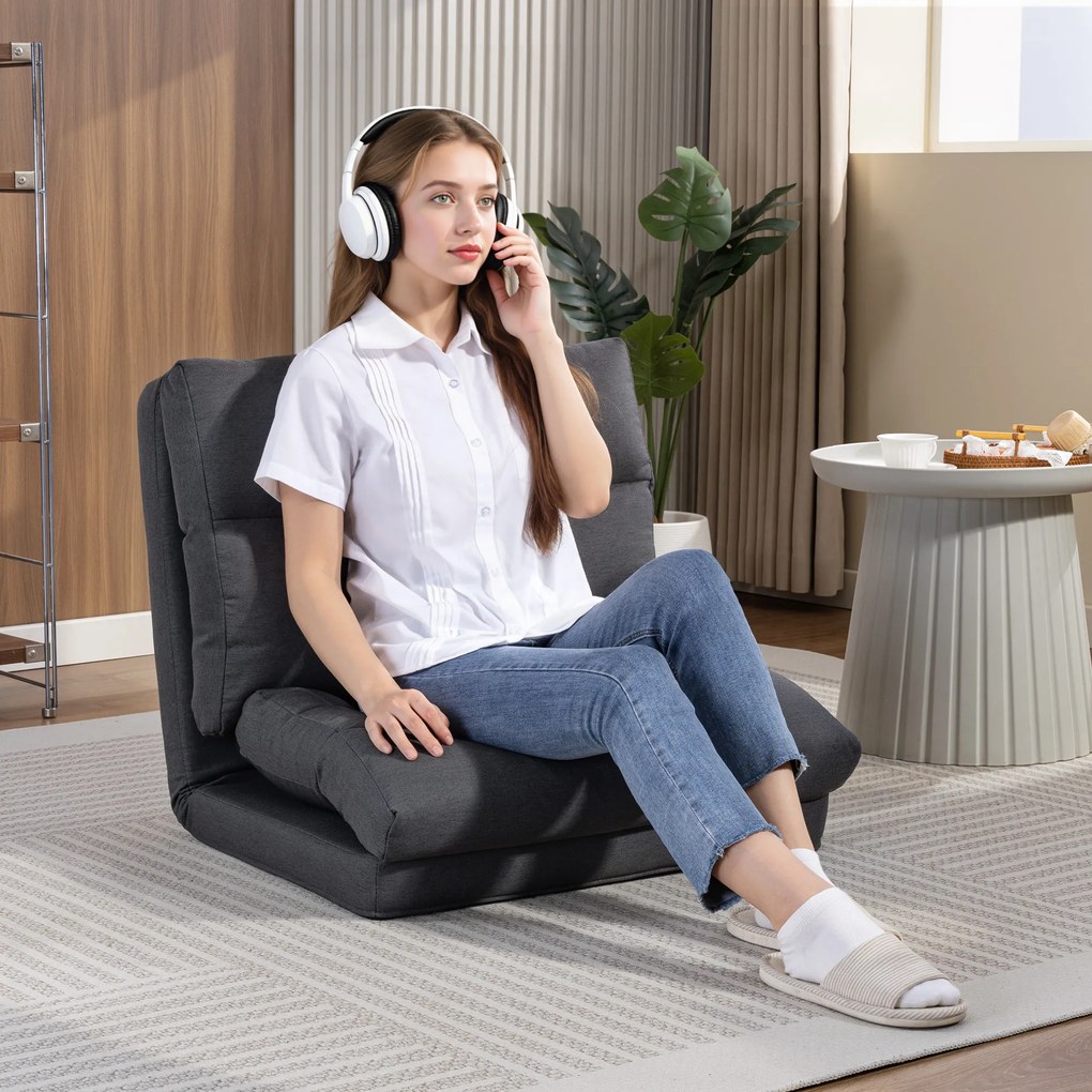 HOMCOM Fotoliu cu funcție de pat, spătar înclinat, pliabil, până la 120 kg, 70 x 72 x 56 cm, Gri închis | Aosom Romania