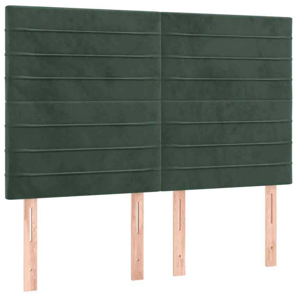 Pat box spring cu saltea, verde inchis, 140x190 cm, catifea Verde inchis, 140 x 190 cm, Benzi orizontale
