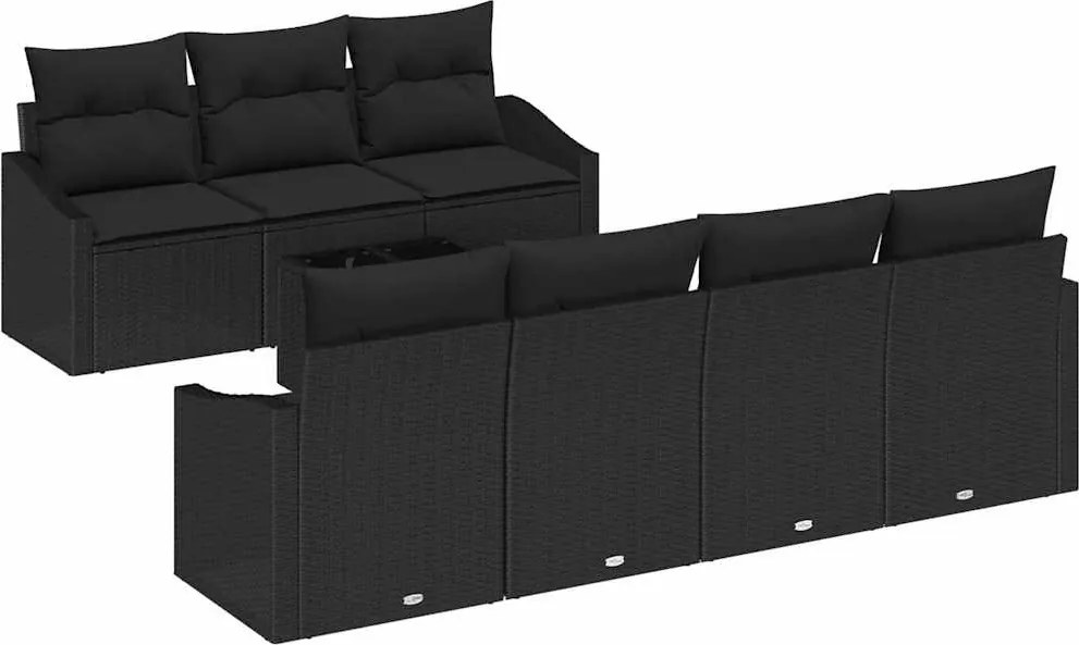 vidaXL Set de canapea cu pernă cu depozitare 8 pcs Negru poliratan