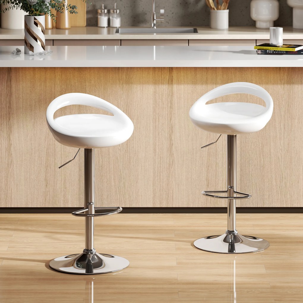 HOMCOM Set 2 Scaune de Bar Rotative cu Suport pentru Picioare și Înălțime Reglabilă, 46x41x76-96 cm, Alb | Aosom Romania