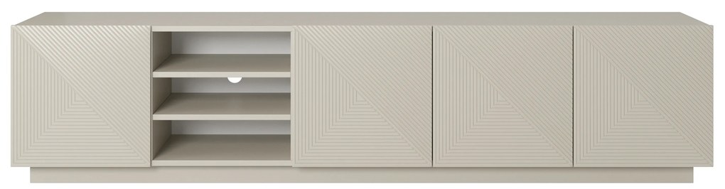 Comodă TV Asha 200 cm cu partea frontală canelat și nișă – bej cashmere