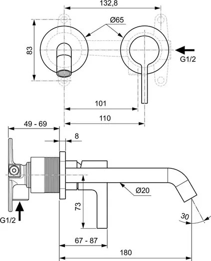 Baterie lavoar incastrata Ideal Standard Atelier Joy pipa 18 cm auriu periat