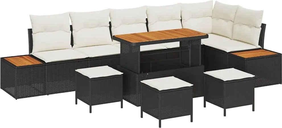 vidaXL Set de canapele pentru grădină 10 pcs Negru poliratan