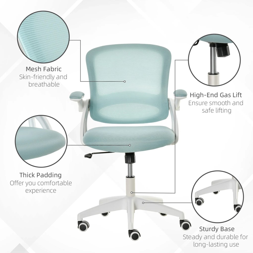 Vinsetto Scaun de Birou Ergonomic cu Spătar din Plasă, Sezut Capitonat, Înălțime Ajustabilă, Albastru, 65.5x61.5x88-97.5cm | Aosom Romania