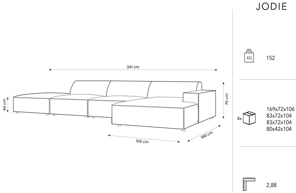 Coltar dreapta 5 locuri, Jodie, Micadoni Home, BL, fara cotiera, 341x166x70 cm, poliester, bej deschis