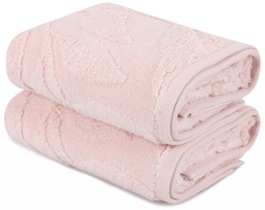 Set 2 Prosoape de Baie / Fata Estela, 50x90 cm, 100% Micro Bumbac, 450 gsm, Roz Pudra