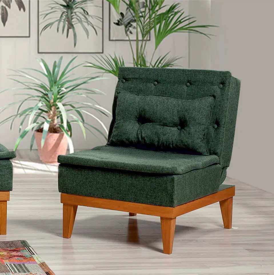 Set Canapea si Fotoliu, Lemn Solid, Fuoco, 2 Piese, Verde
