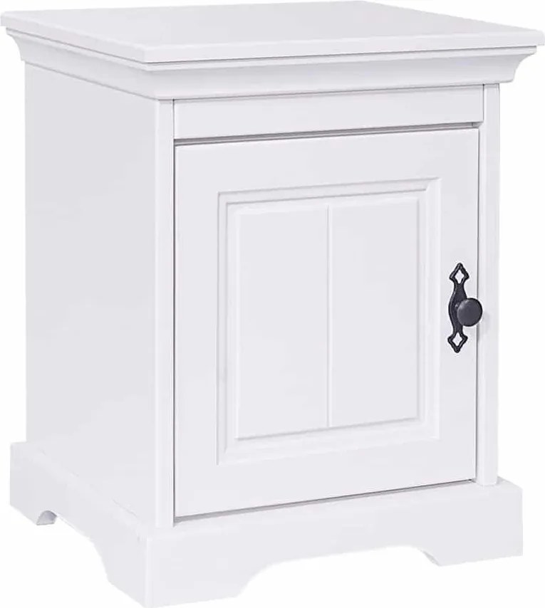 Noptieră lemn masiv alb Amelia 1 compartiment, 45 × 38 × 55 cm