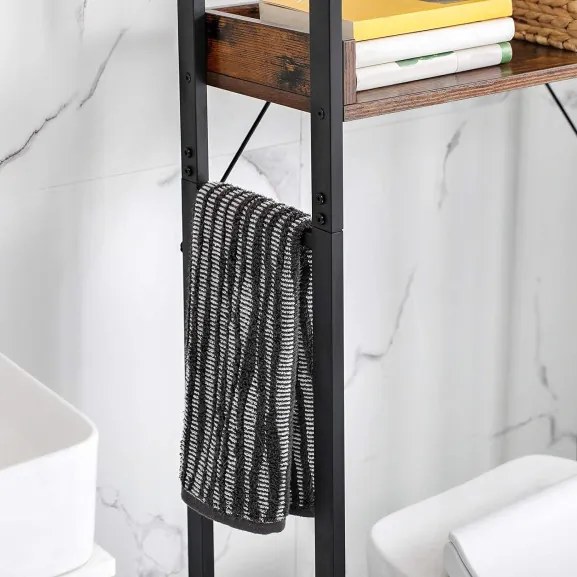 Raft De Depozitare Pentru Baie Cu 3 Niveluri, Maro Rustic Si Negru, 63 Cm