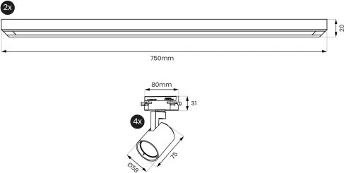 BRILAGI - Lampă spot pe șină HUSKY 4xGU10/10W/230V 150 cm alb