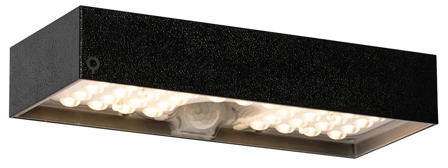 Lampă de perete exterioară neagră cu lumină reglabilă și senzor pe solar - Kayo