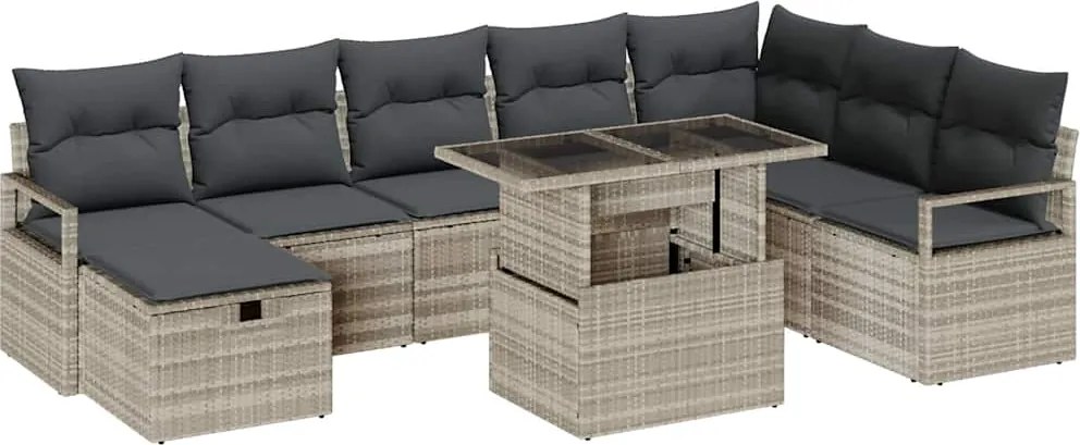 vidaXL Set de canapele pentru grădină 9 pcs Gri deschis Rattan poli