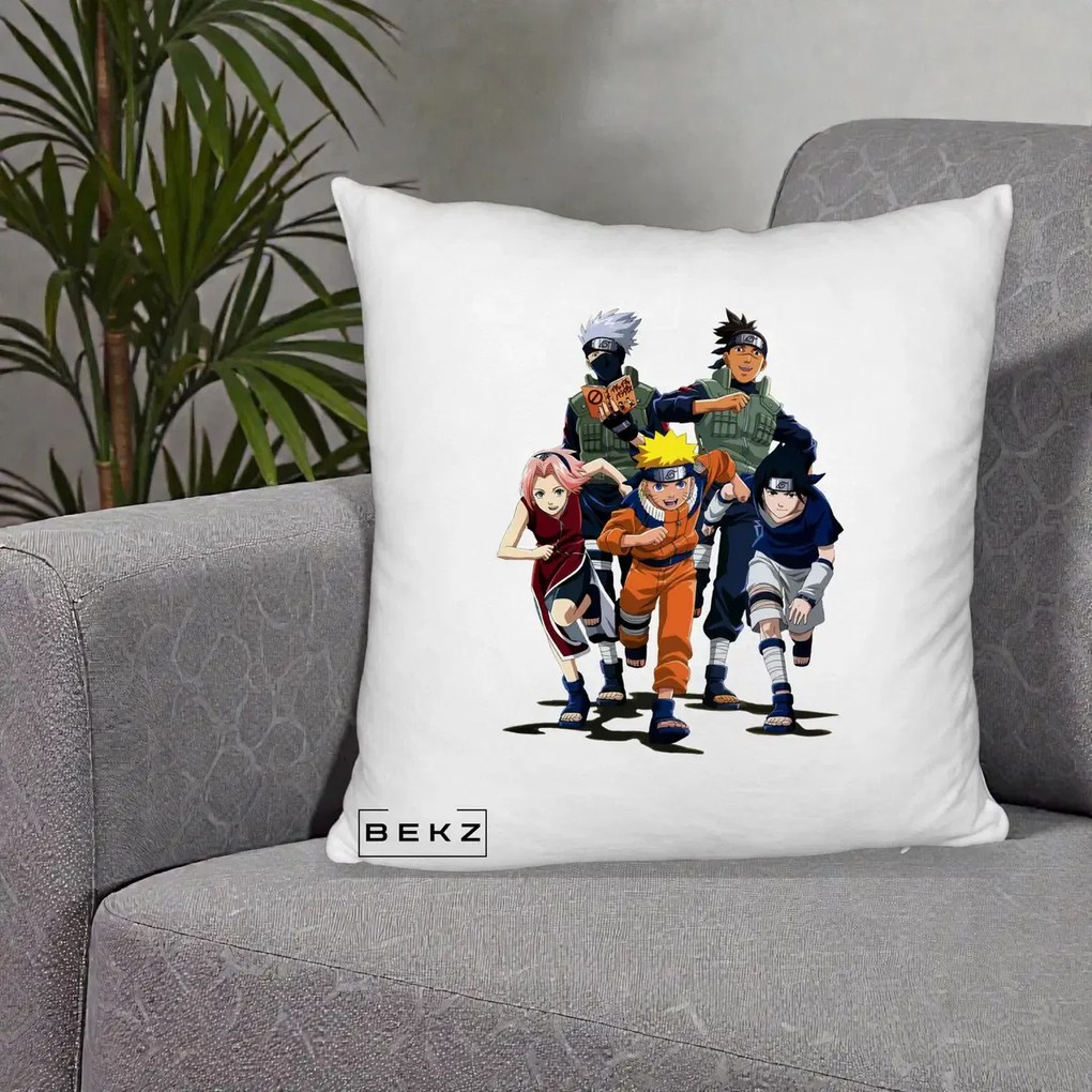 Perna Personalizata Naruto Echipa 7 Kakashi Sensei, 40x40 cm, Alb Pufos, Husa Detasabila, Perna Inclusa, BEKZ®