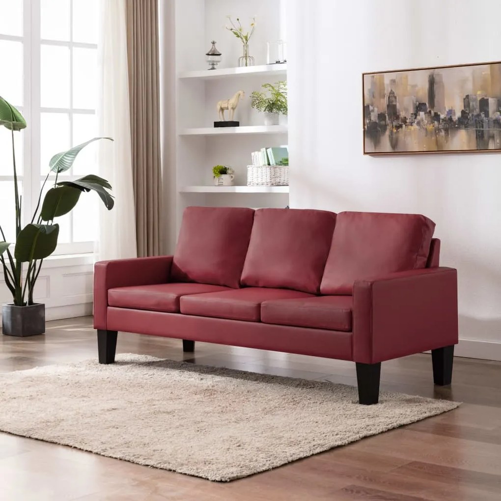 288763 vidaXL Canapea cu 3 locuri, roșu vin, piele ecologică