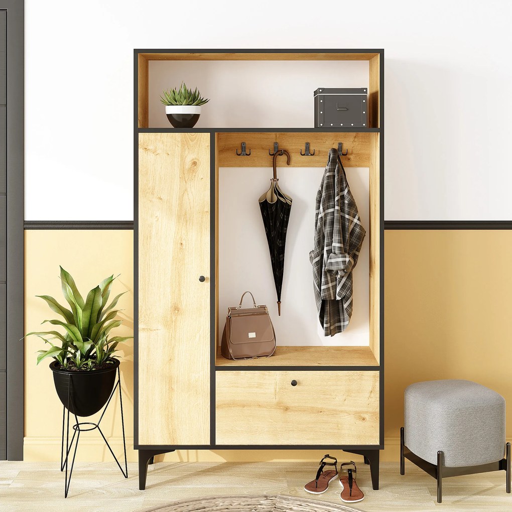 Set mobilier pentru hol Penny (Stejar safir + Negru). 1073162