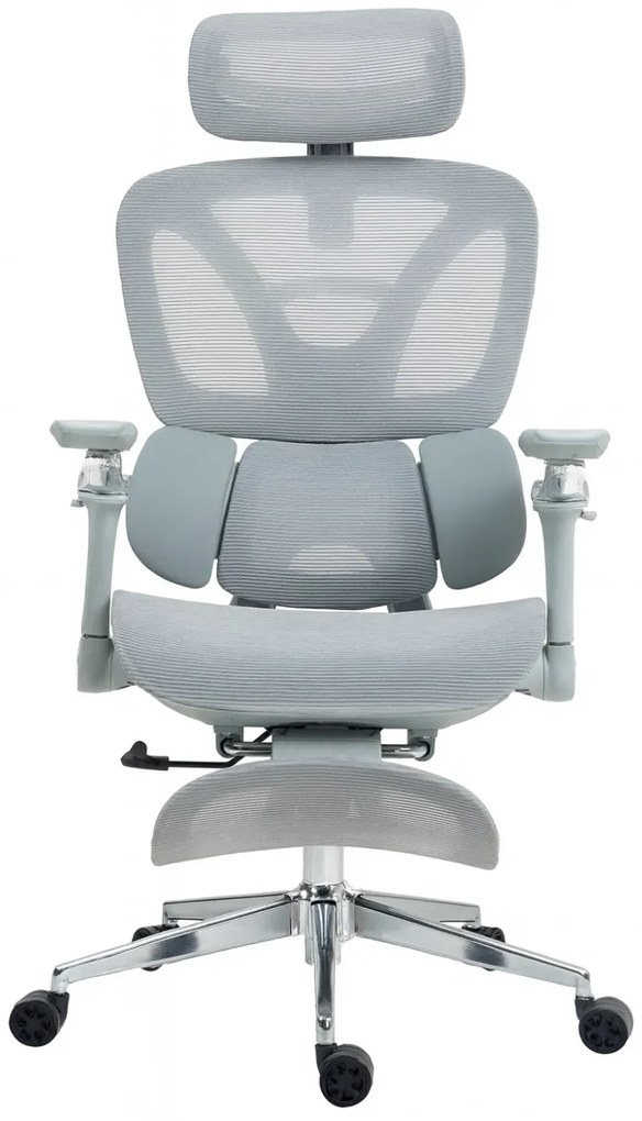 METACHAIR DORO Scaun ergonomic, cotiere 6D, suport lombar dinamic, spătar reglabil înălțime, tetieră 2D, suport picioare, mecanism multifunctional inclinare/blocare, pivotant, Mesh, Gri
