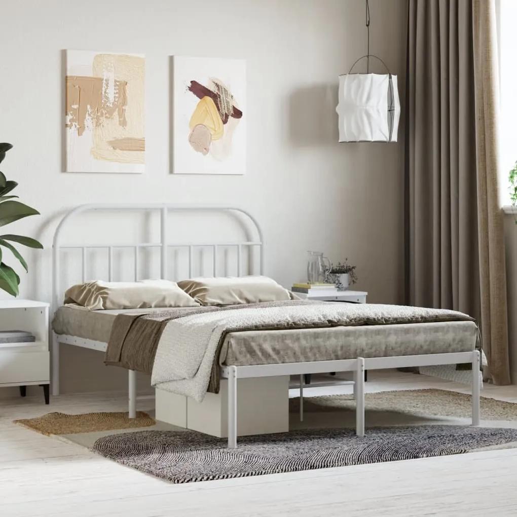 353682 vidaXL Cadru de pat metalic cu tăblie, alb, 120x200 cm
