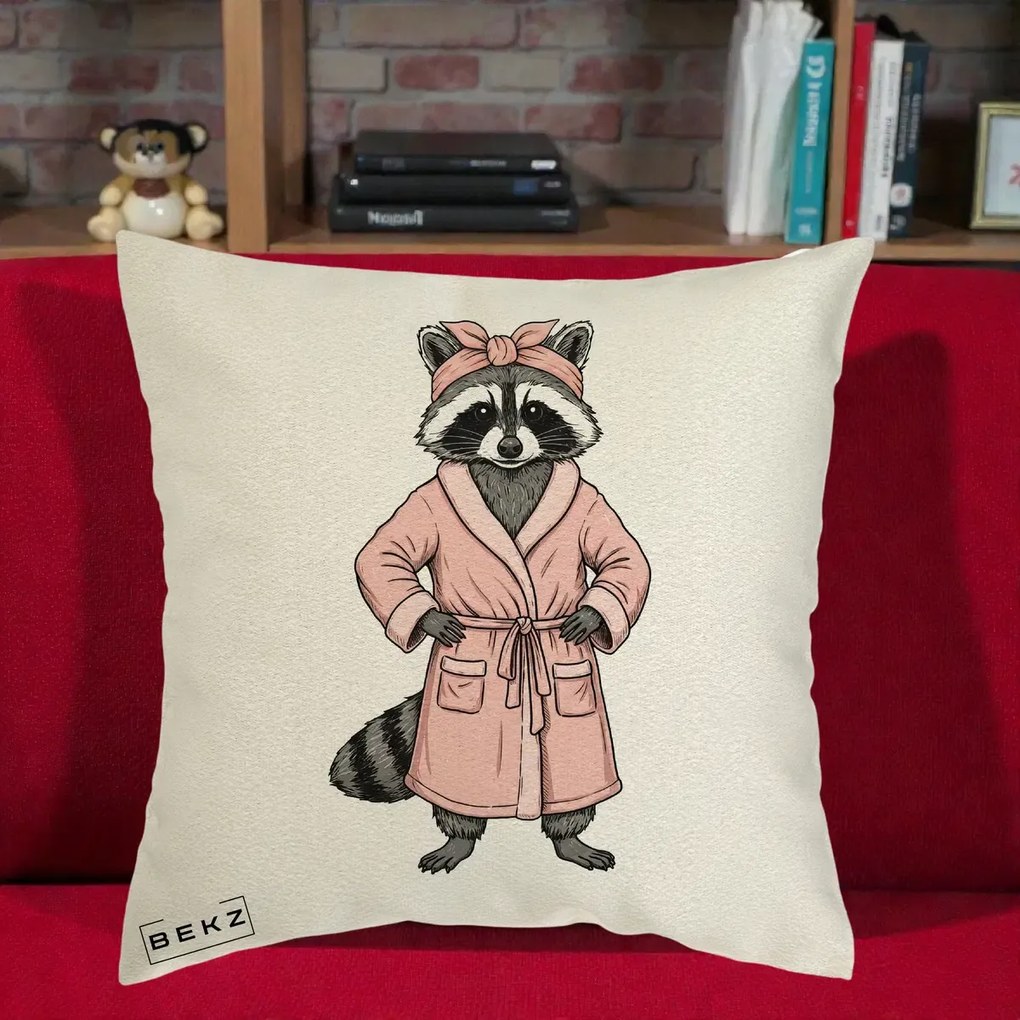Perna Decorativa Albinuta Kawaii Vesela, 40x40 cm, Ecru, Husa Detasabila, Perna Inclusa, BEKZ®