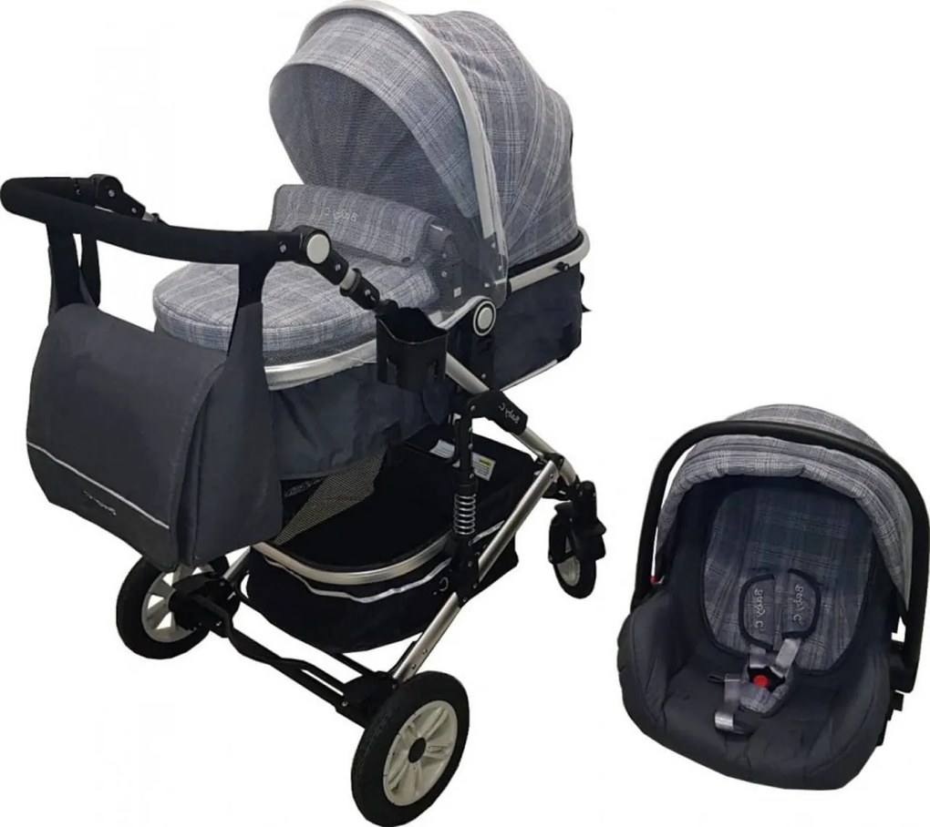 Carucior nou nascuti 3 in 1 Baby Care™ PRO 531 , geanta Bebe, Cadru Aluminiu, Amortizoare, Roti din cauciuc plin AVE, Landou, Scoica auto, Spatar
