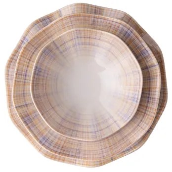 Set de masă din porțelan, 24 piese, portocaliu/albastru