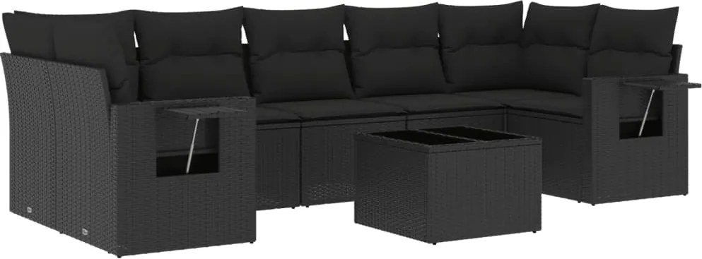vidaXL Set mobilier de grădină cu perne, 8 piese, negru, poliratan