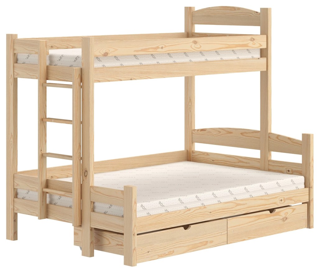 Pat supraetajat Lovic 90x200/120x200 cu sertare stânga - pin