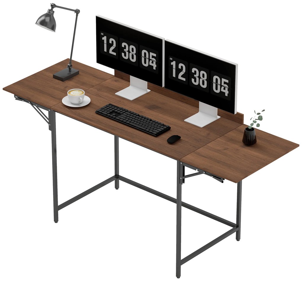 HOMCOM Birou pliant masă de calculator 2 aripi pliabile pentru 2 monitoare, pentru cameră, spații mici, 170 x 58 x 78 cm nuc | Aosom Romania