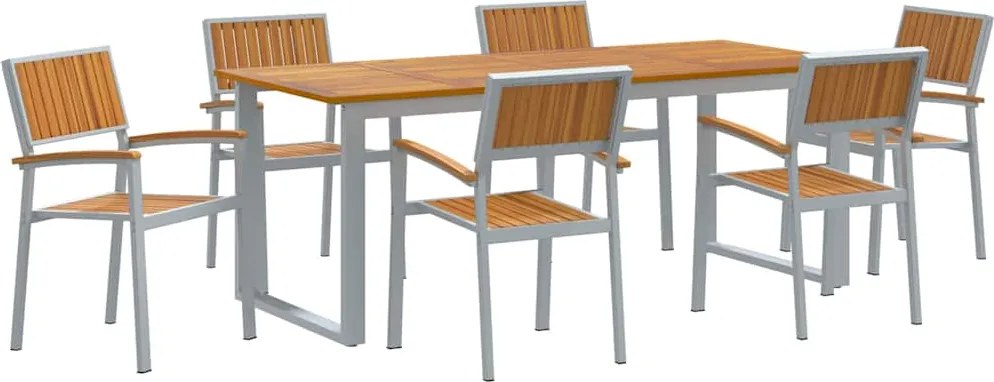 vidaXL Set de masă pentru grădină 7 pcs Gri Lemn Solid de Acacia