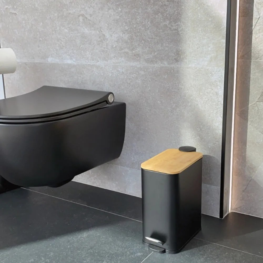 Coș de gunoi negru mat cu pedală din oțel 5 l Erik – Spirella