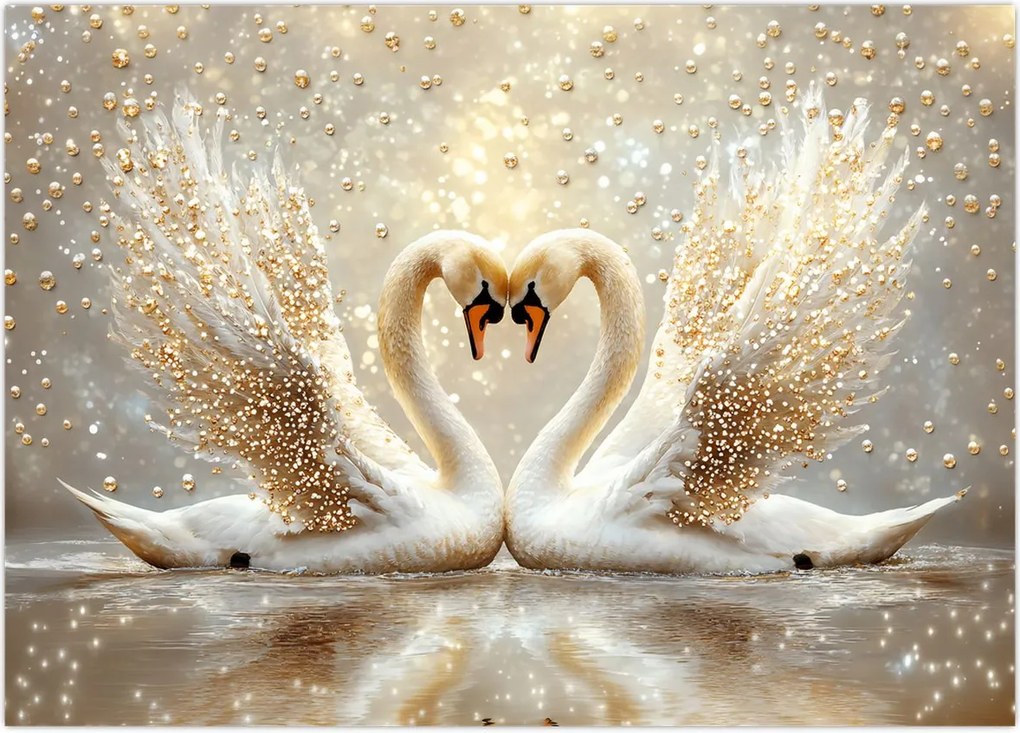 Tablou - Lebede Aurii (70x50 cm)